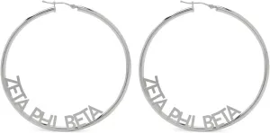Sorority Shop Zeta Phi Beta- Hoop Silver-Plated Dainty Earrings for Women - Zeta Phi Beta Jewelry with Ideal 2" Diameter Hoops - Zeta Phi Beta Gifts