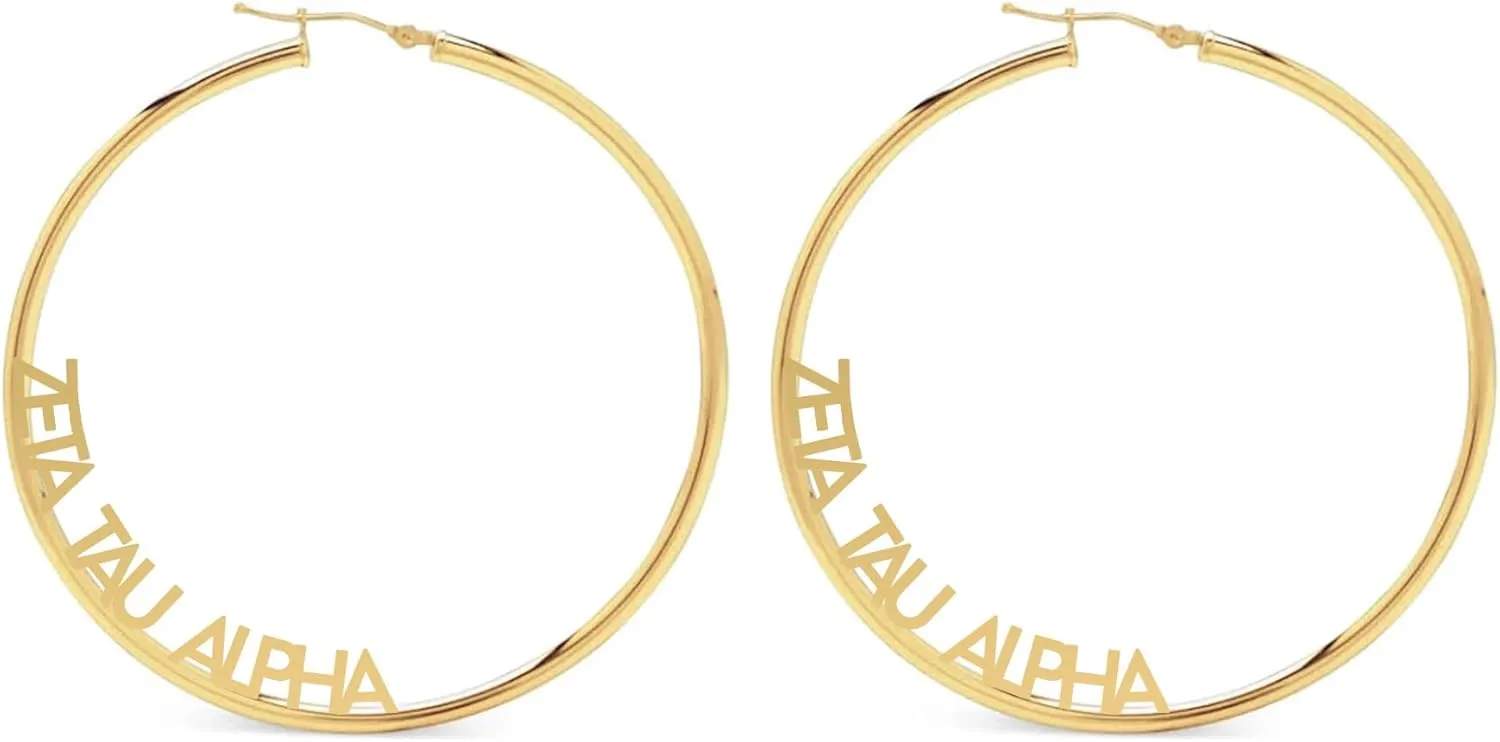 Sorority Shop Zeta Tau Alpha- Hoop 18K Gold Plated Dainty Earrings for Women - Zeta Tau Alpha Jewelry with Ideal 2" Diameter Hoops - Zeta Tau Alpha Gifts