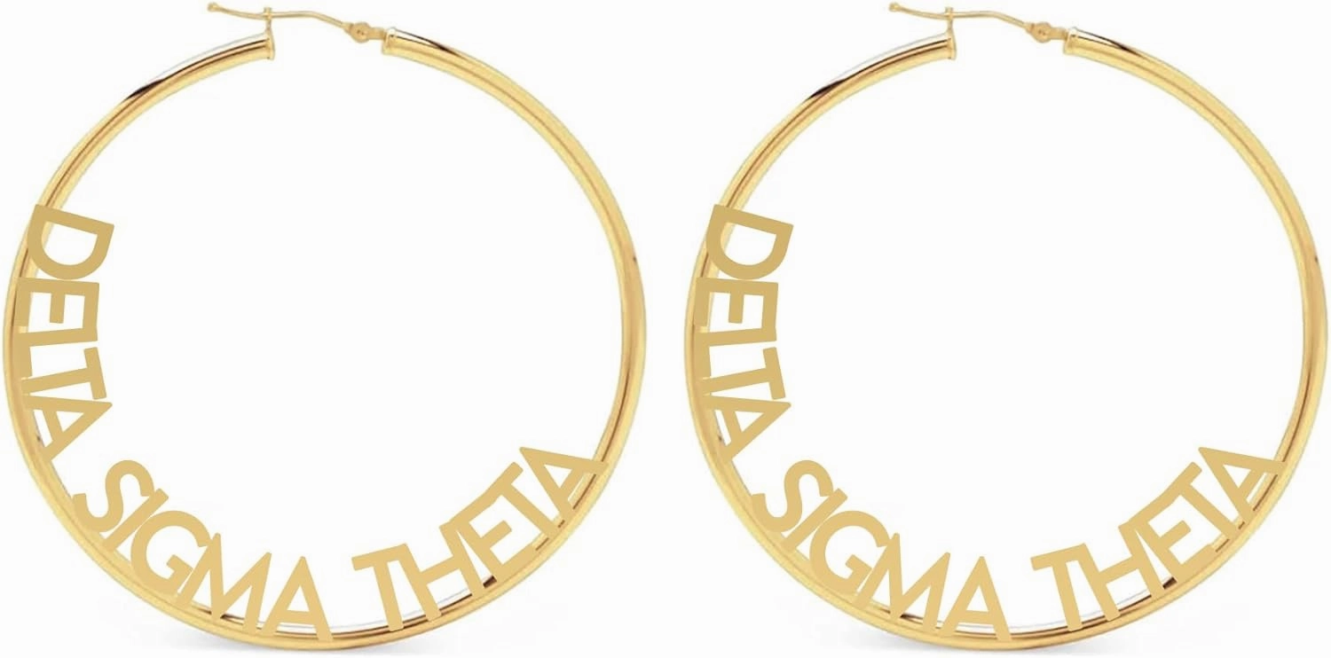 Sorority Shop Delta Sigma Theta- Hoop 18K Gold Plated Dainty Earrings for Women - Delta Sigma Theta Jewelry with Ideal 2" Diameter Hoops - Delta Sigma Theta Gifts