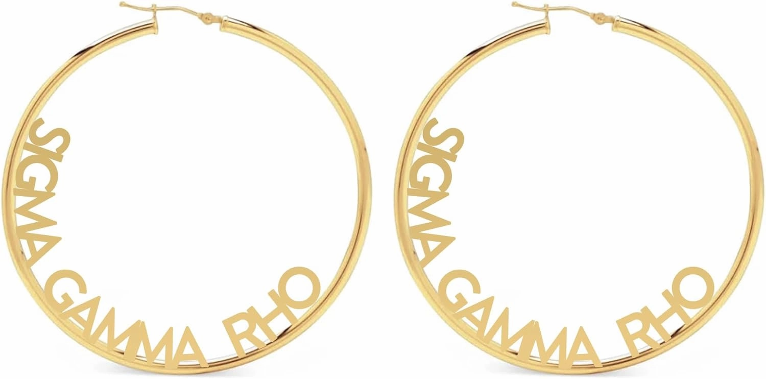 Sorority Shop Sigma Gamma Rho- Hoop 18K Gold Plated Dainty Earrings for Women - Sigma Gamma Rho Jewelry with Ideal 2" Diameter Hoops - Sigma Gamma Rho Gifts