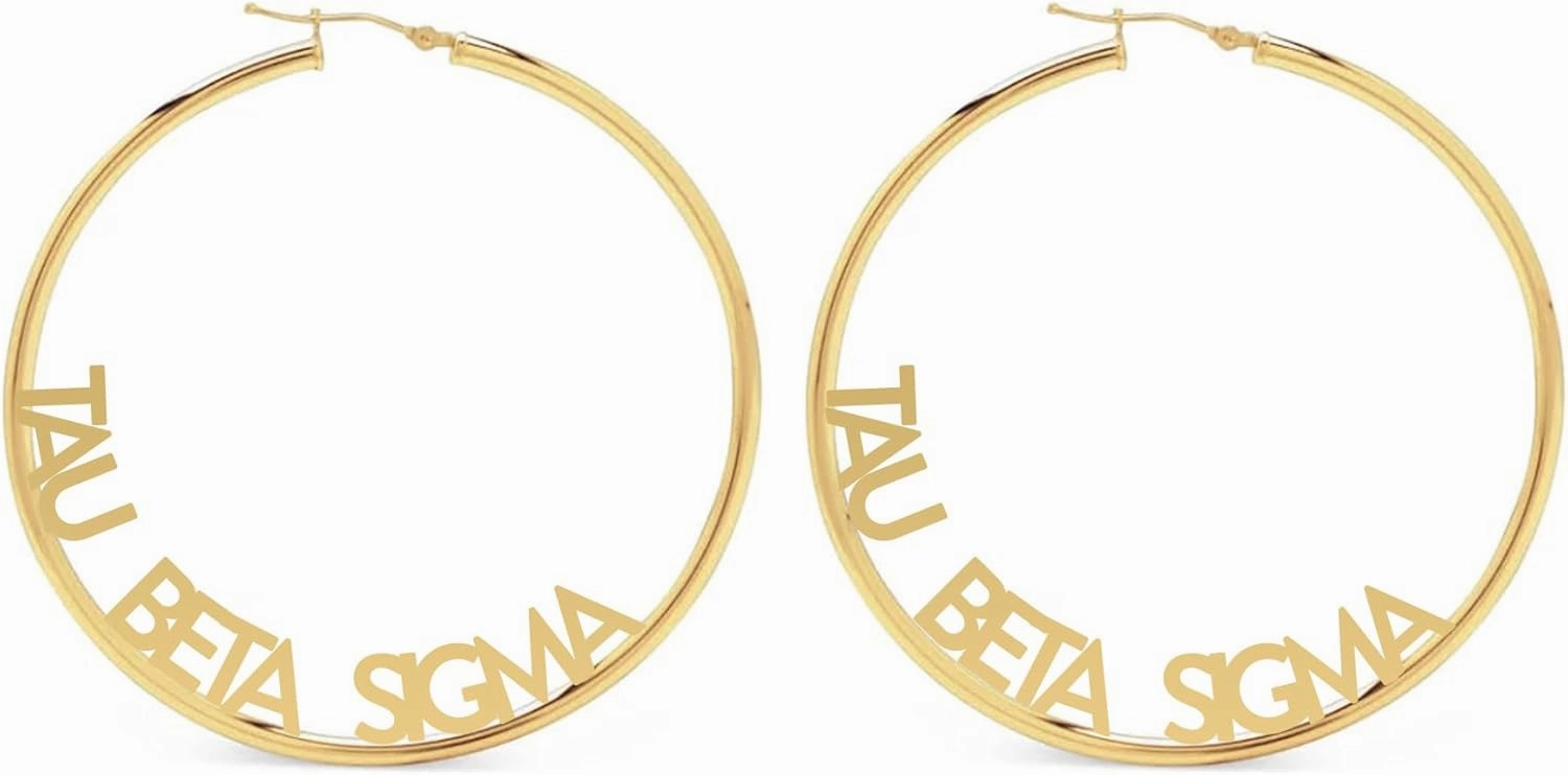Sorority Shop Tau Beta Sigma- Hoop 18K Gold Plated Dainty Earrings for Women - Tau Beta Sigma Jewelry with Ideal 2" Diameter Hoops - Tau Beta Sigma Gifts