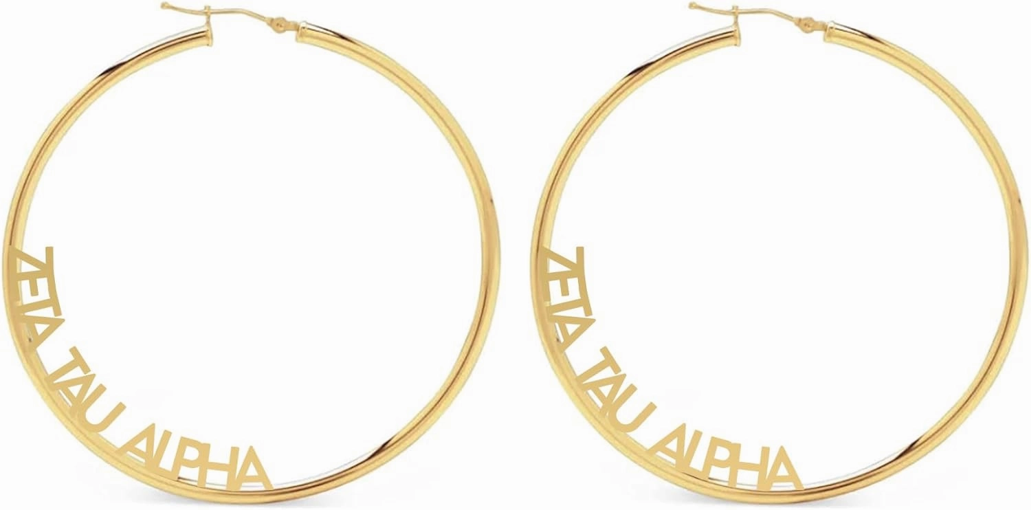 Sorority Shop Zeta Tau Alpha- Hoop 18K Gold Plated Dainty Earrings for Women - Zeta Tau Alpha Jewelry with Ideal 2" Diameter Hoops - Zeta Tau Alpha Gifts