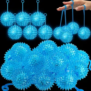 Sotiff 18Pcs Light up Ball Spiky Bouncy Toys LED Flashing Squeaky Sensory Ball Stress Rubber Relief Massage Glow Toy for Carnival Baby Shower Party Easter Goodie Bag Girls Boys Grad Gift(Blue)