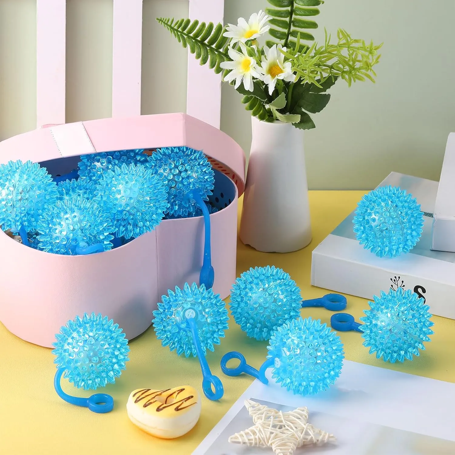 Sotiff 18Pcs Light up Ball Spiky Bouncy Toys LED Flashing Squeaky Sensory Ball Stress Rubber Relief Massage Glow Toy for Carnival Baby Shower Party Easter Goodie Bag Girls Boys Grad Gift(Blue)