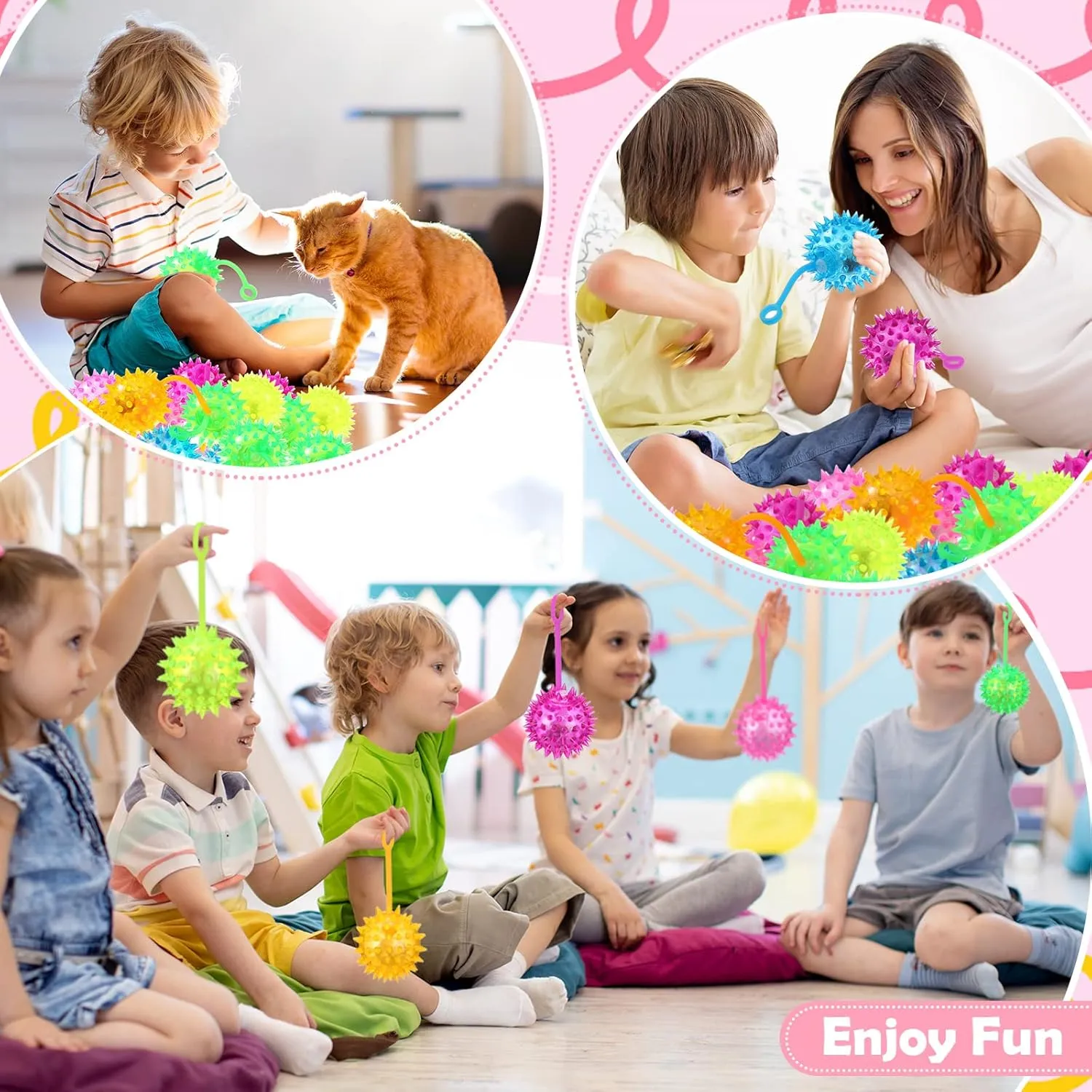 Sotiff 27 Pcs Light up Ball Spiky LED Bouncy Ball Flashing Squeaky Multicolor Puffer Toy Rubber Sensory Toy Carnival Prizes Bulk Party Favors for Teens, Adults, Children