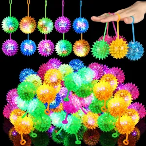 Sotiff 27 Pcs Light up Ball Spiky LED Bouncy Ball Flashing Squeaky Multicolor Puffer Toy Rubber Sensory Toy Carnival Prizes Bulk Party Favors for Teens, Adults, Children