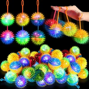 Sotiff 60 Pcs Light up Ball Spiky LED Bouncy Ball Valentines Flashing Squeaky Toy Rubber Sensory Toy Carnival Prizes Grad Party Favor Goodie Bag Fillers Stocking Stuffers Gifts