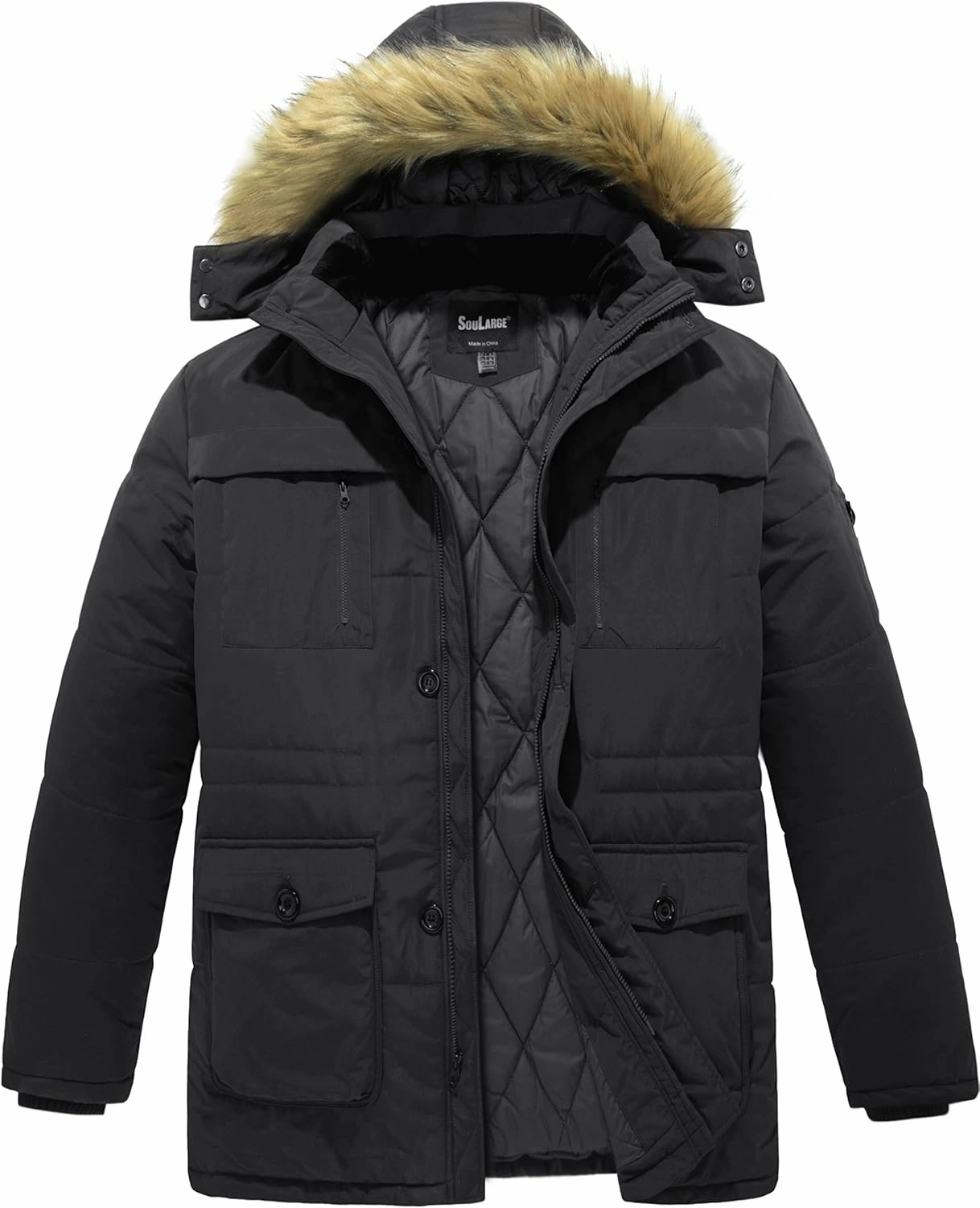 Soularge Men's Big and Tall Winter Warm Heavy Hooded Parka Jacket
