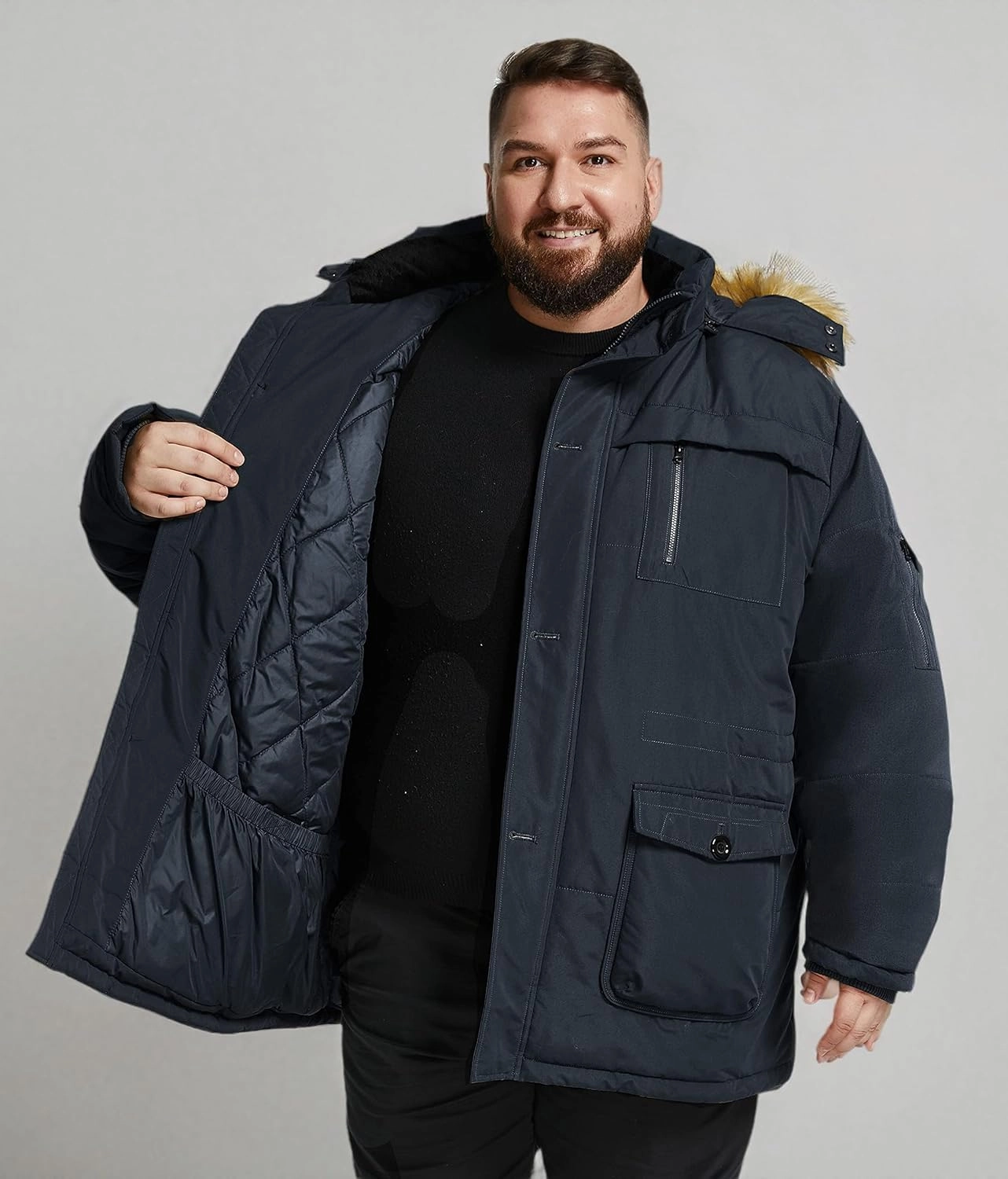 Soularge Men's Big and Tall Winter Warm Heavy Hooded Parka Jacket