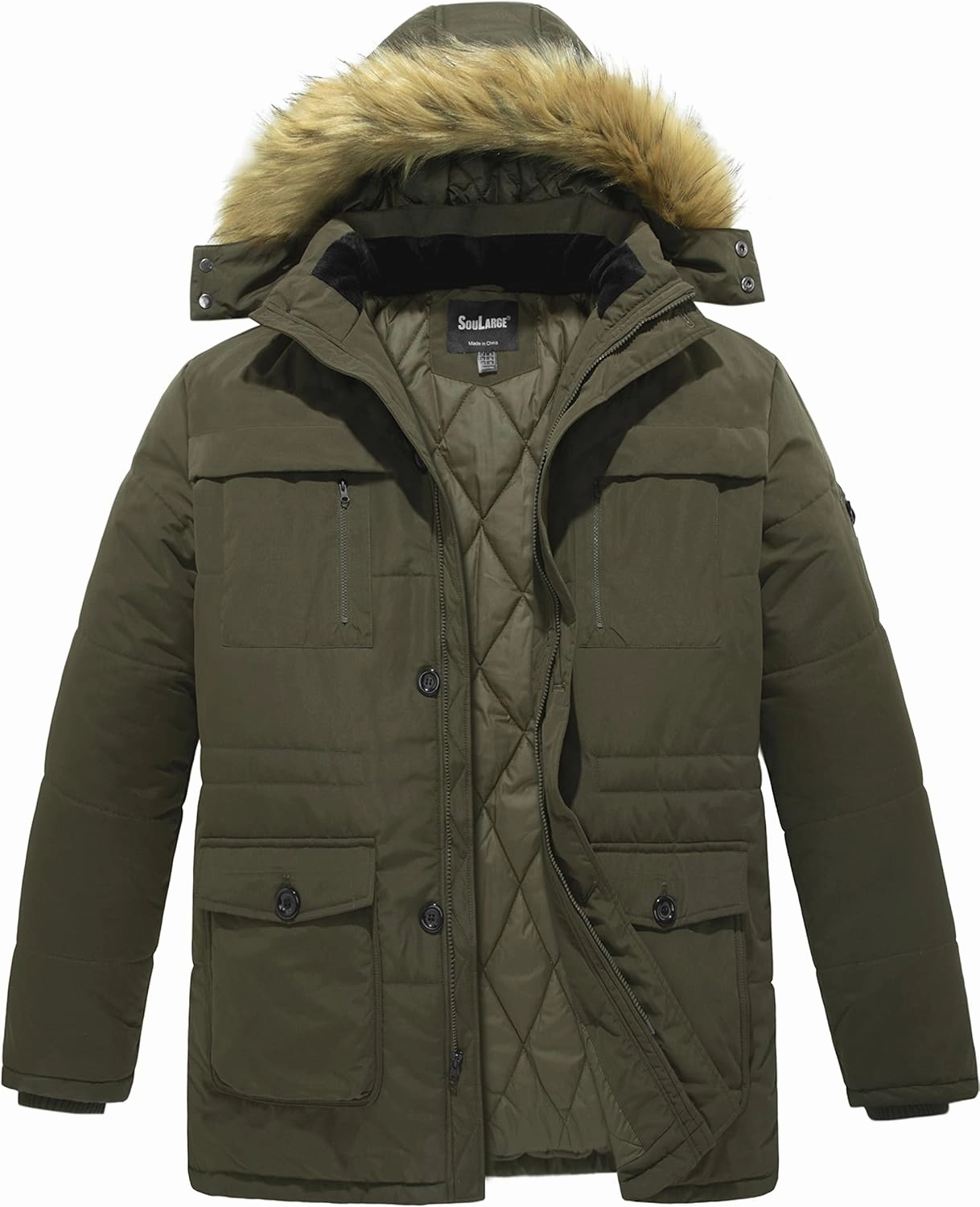 Soularge Men's Big and Tall Winter Warm Heavy Hooded Parka Jacket