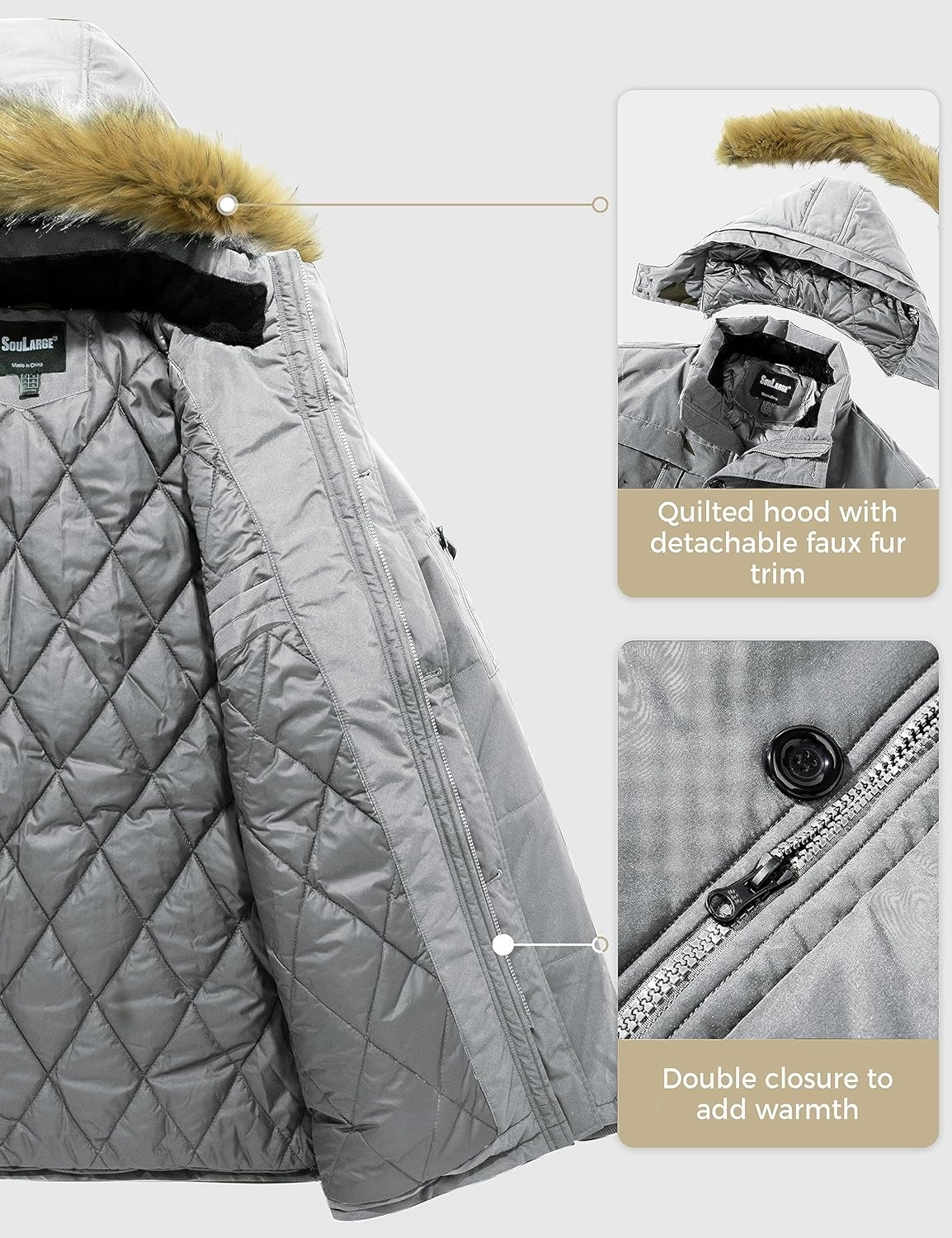 Soularge Men's Big and Tall Winter Warm Heavy Hooded Parka Jacket