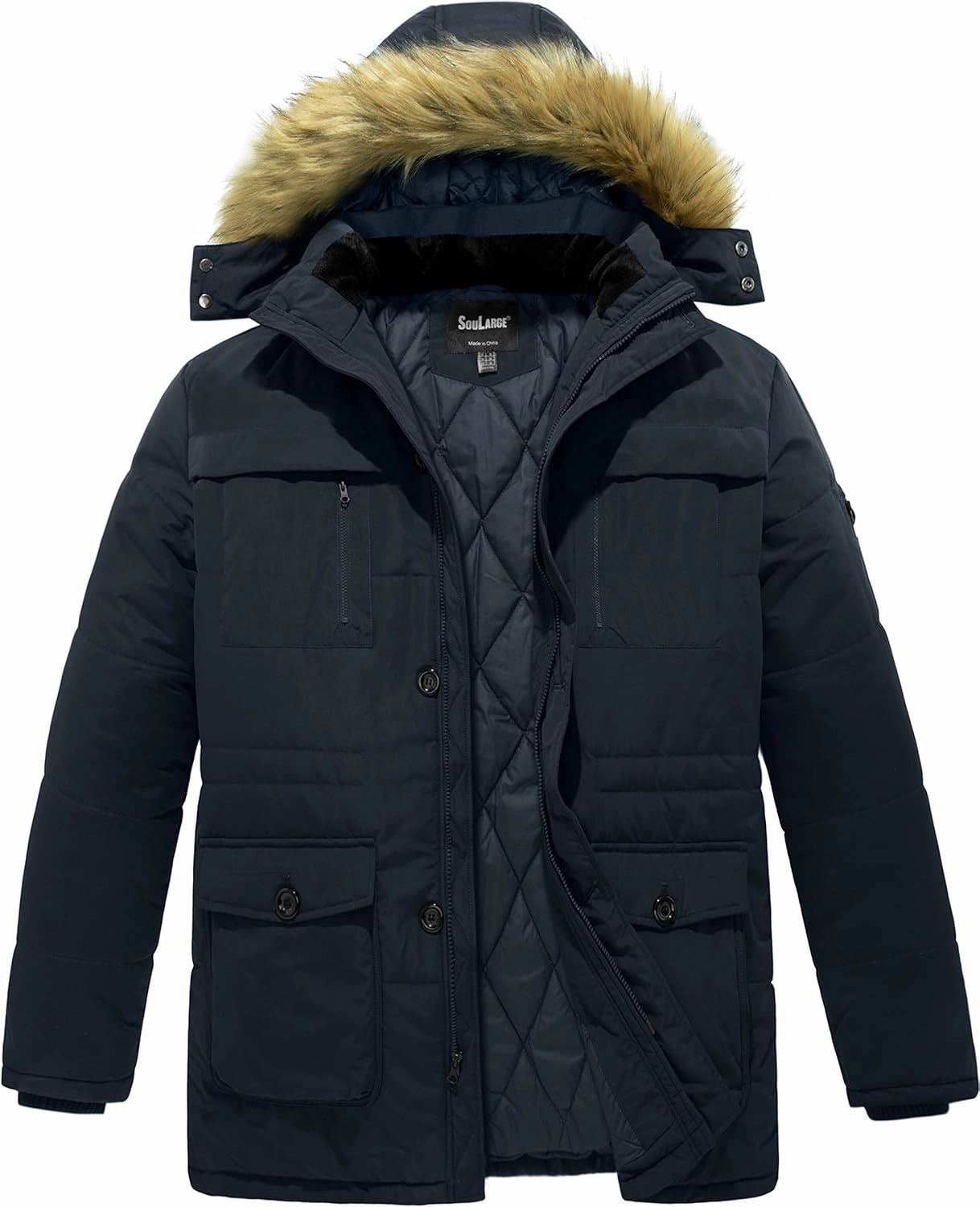 Soularge Men's Big and Tall Winter Warm Heavy Hooded Parka Jacket