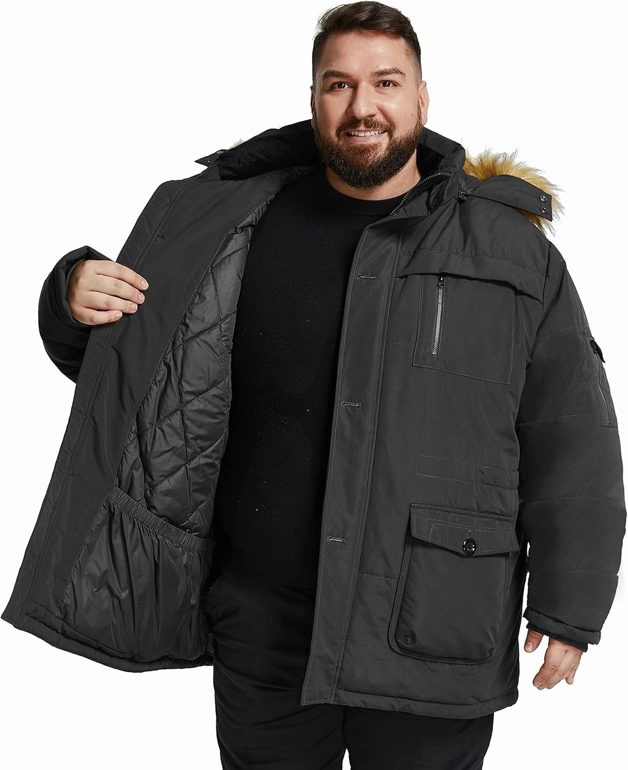 Soularge Men's Big and Tall Winter Warm Heavy Hooded Parka Jacket
