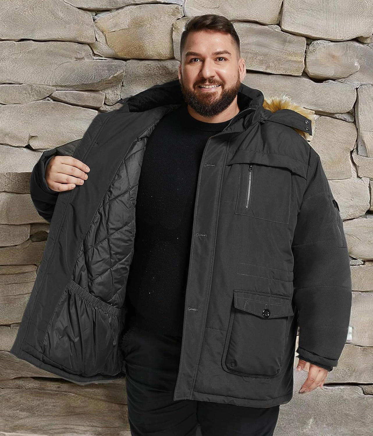 Soularge Men's Big and Tall Winter Warm Heavy Hooded Parka Jacket