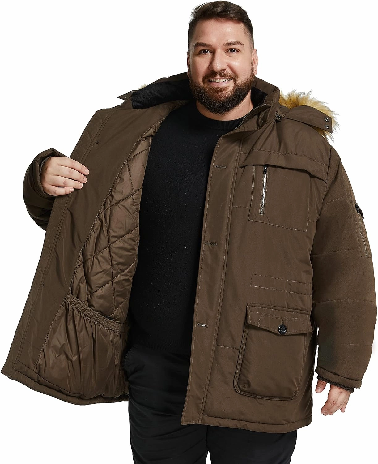 Soularge Men's Big and Tall Winter Warm Heavy Hooded Parka Jacket