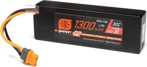 Spektrum Accessories 11.1V 1300mAh 3S 30C Smart G2 LiPo Battery: IC2 Connector, SPMX-1089