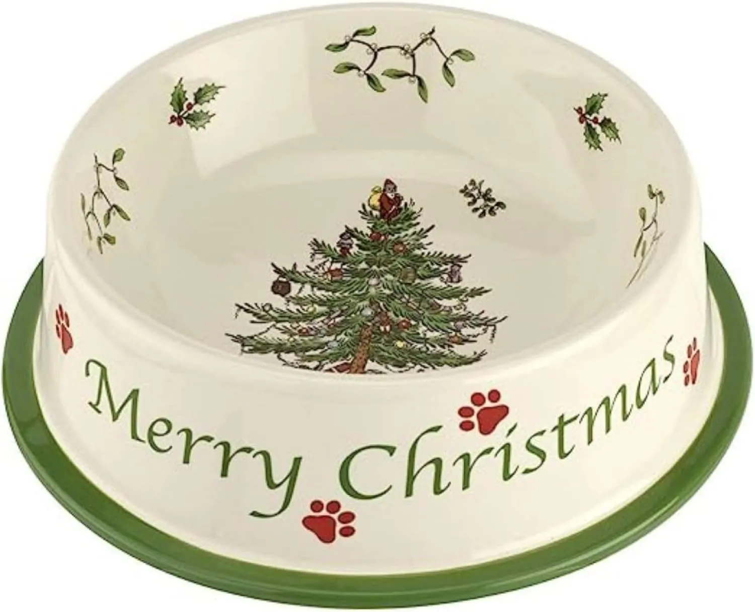 Spode Christmas Tree Pet Feeding Bowl - 8.5-Inch Stoneware Dish for Dogs and Cats - Festive Holiday Food and Water Bowl - Dishwasher Safe and Durable - Great Gift Idea for Pet Lovers