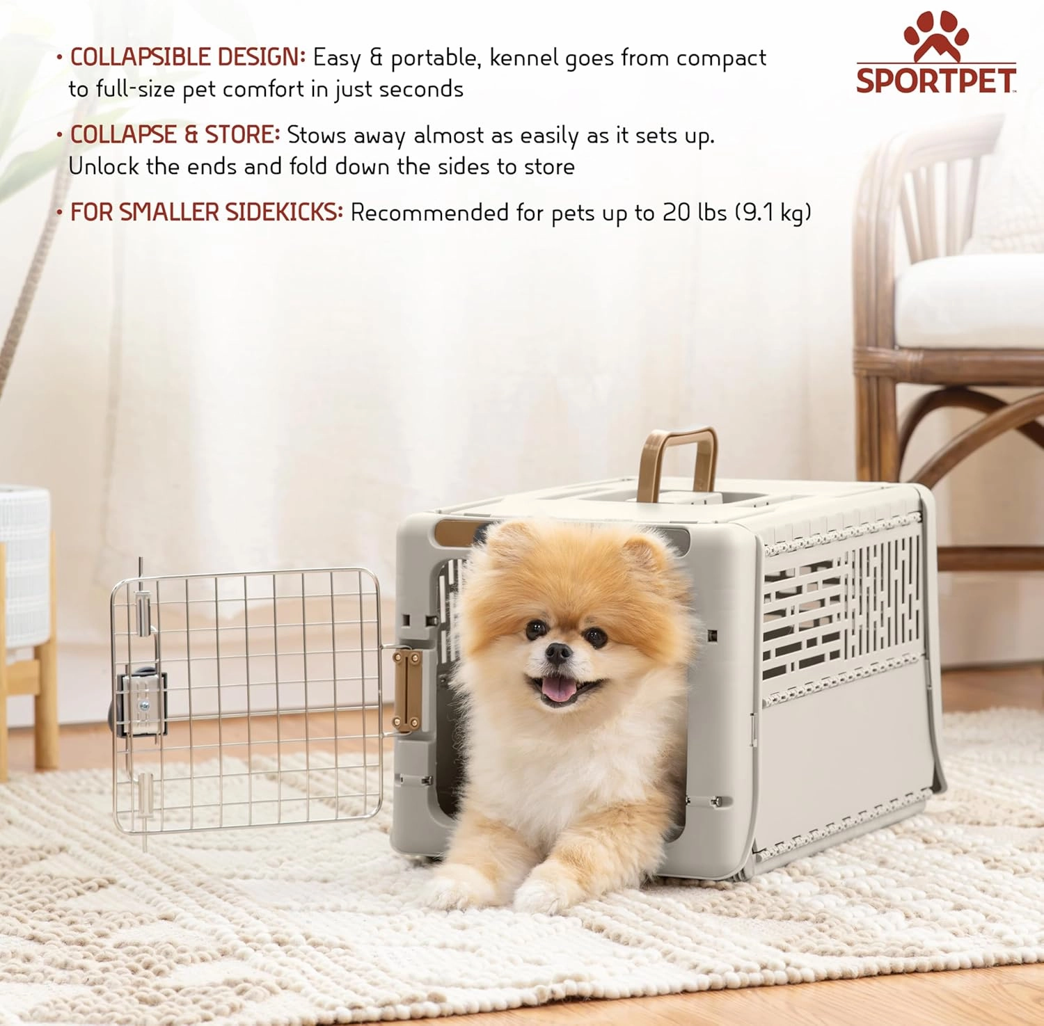 SportPet Designs Collapsible Pet Kennel, 19" X-Small (Tan)