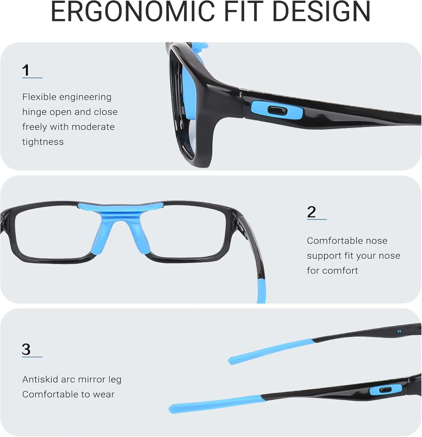Sports Goggles Glasses Football Soccer Safety Glasses Goggles Adjustable Strap Interchangeable Temples for Men Youth