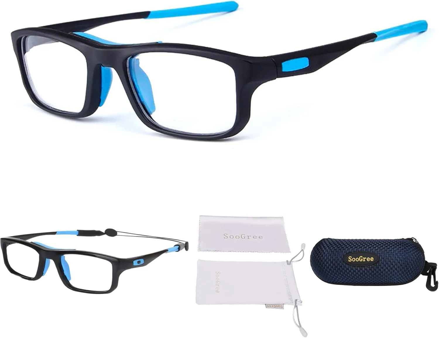 Sports Goggles Glasses Football Soccer Safety Glasses Goggles Adjustable Strap Interchangeable Temples for Men Youth