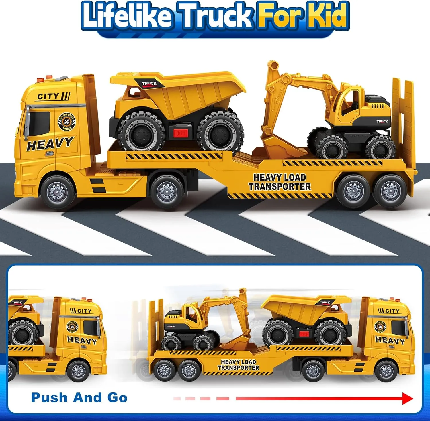 SpringFlower 3 4 5 6 Toddler Boy Toys, 25" Construction Carrier Truck Toy with Excavator and Dump Truck,3 in 1 Truck Boy Toy, Christmas Birthday Gifts for Kids 3 4 5 6 Years Old