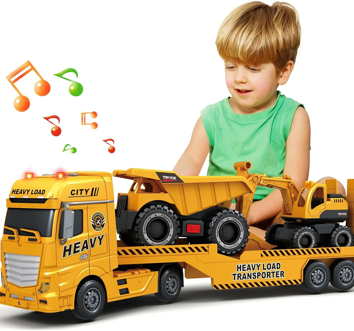 SpringFlower 3 4 5 6 Toddler Boy Toys, 25" Construction Carrier Truck Toy with Excavator and Dump Truck,3 in 1 Truck Boy Toy, Christmas Birthday Gifts for Kids 3 4 5 6 Years Old