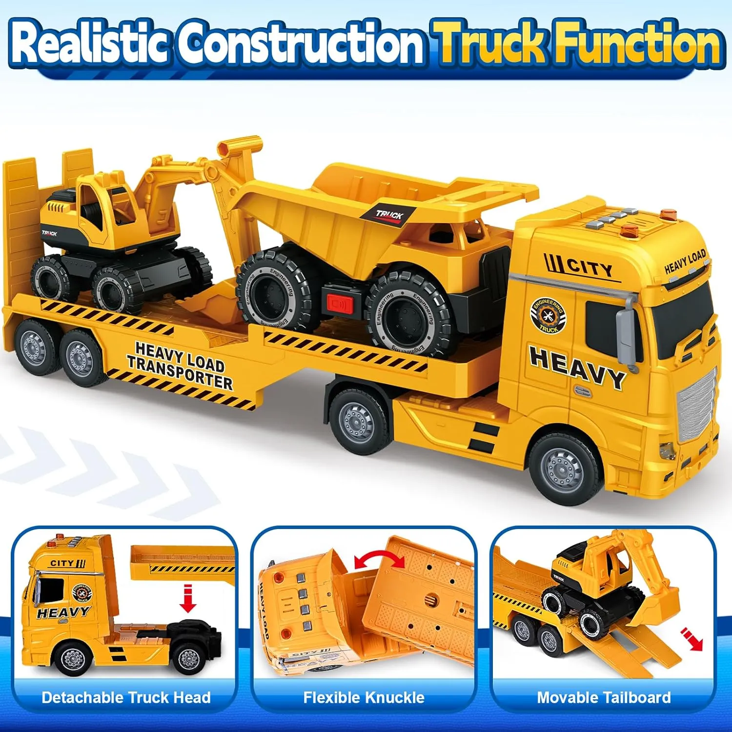 SpringFlower 3 4 5 6 Toddler Boy Toys, 25" Construction Carrier Truck Toy with Excavator and Dump Truck,3 in 1 Truck Boy Toy, Christmas Birthday Gifts for Kids 3 4 5 6 Years Old