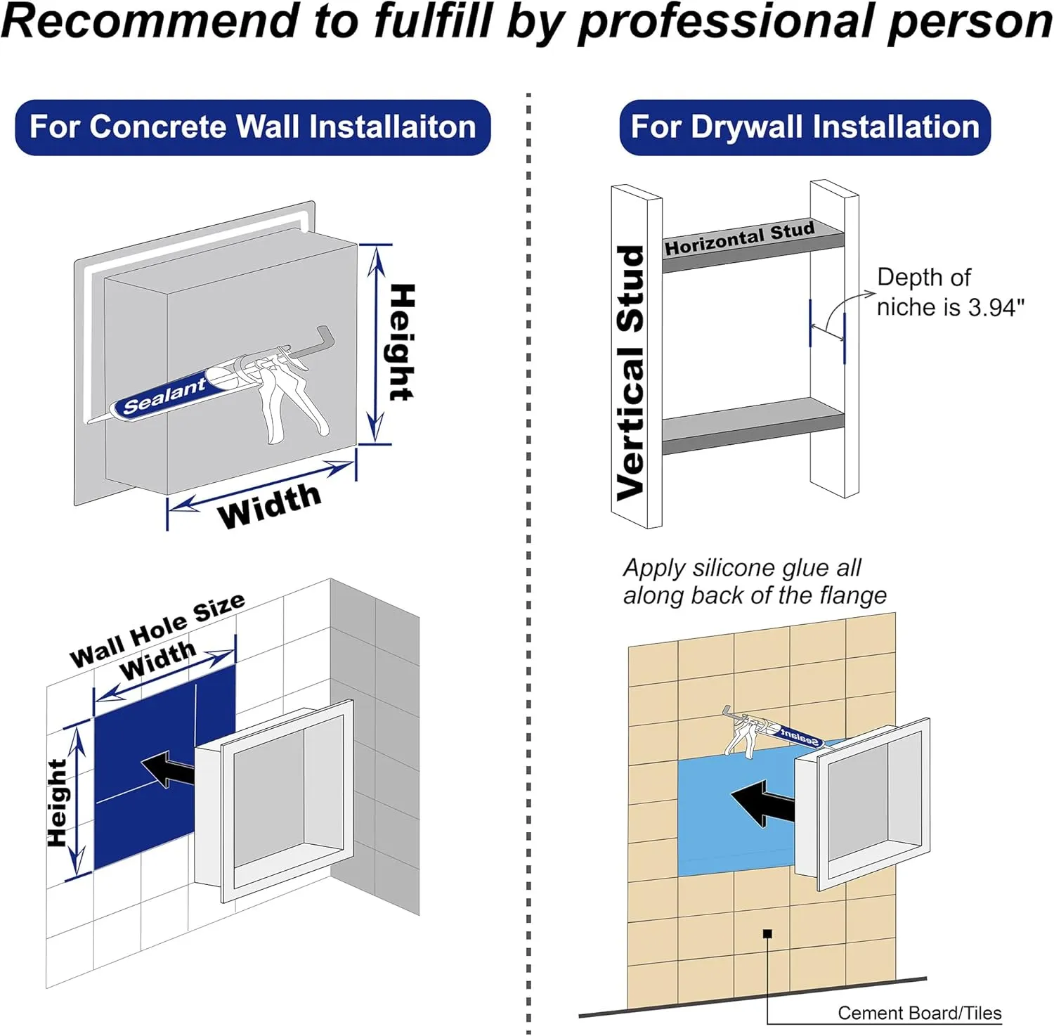 Stainless Steel Shower Niche 36" X 12" Gunmetal No Tile Needed Niche Shower Recessed Wall Niches for Bathroom Storage Over Mount Installation
