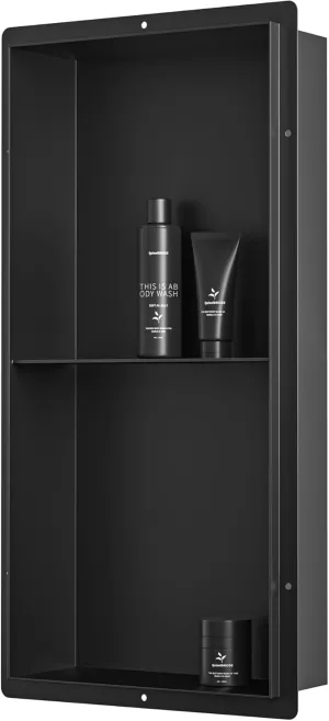 Stainless Steel Shower Niche Matte Black 24" X 12" No Tile Needed Wall Shelf Rimless Double Recessed Shower Shelf for Bathroom Flush-Mount Installation