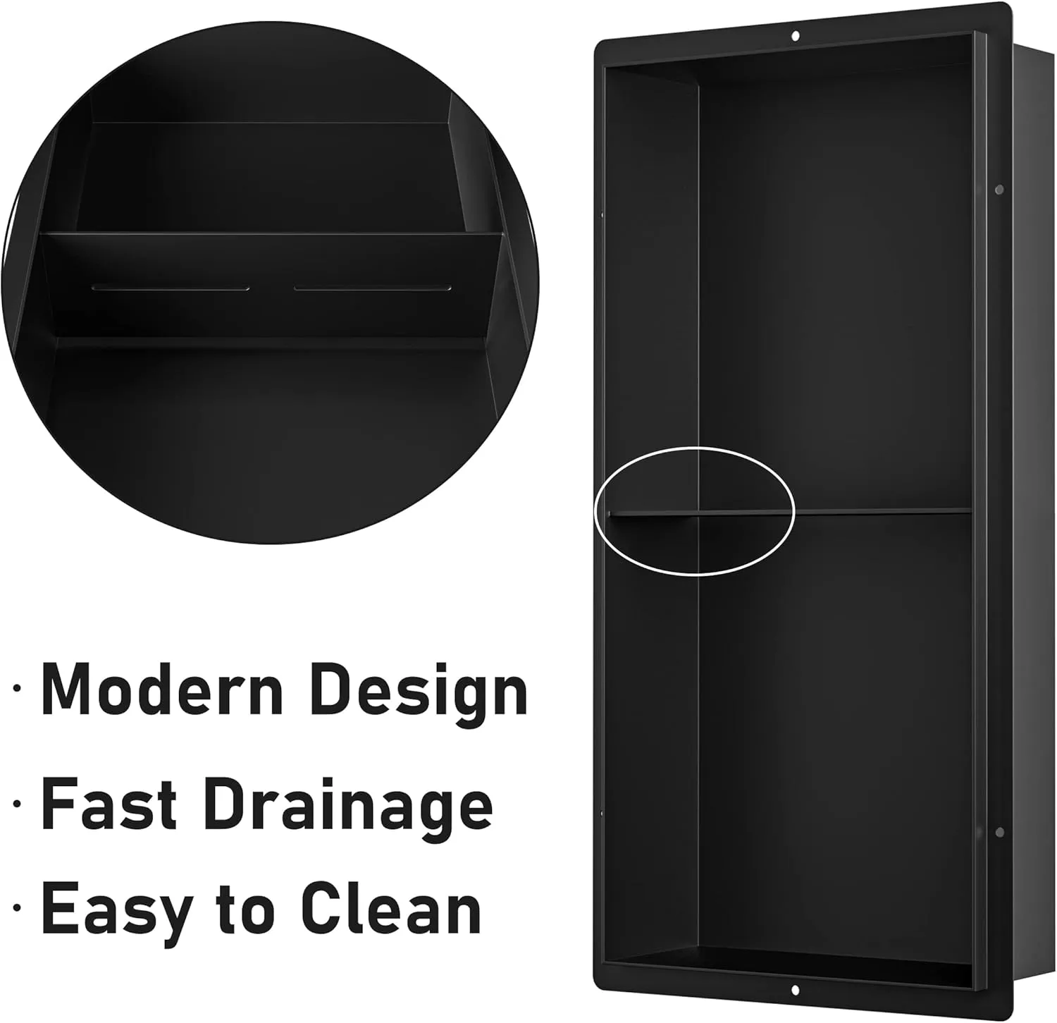 Stainless Steel Shower Niche Matte Black 24" X 12" No Tile Needed Wall Shelf Rimless Double Recessed Shower Shelf for Bathroom Flush-Mount Installation