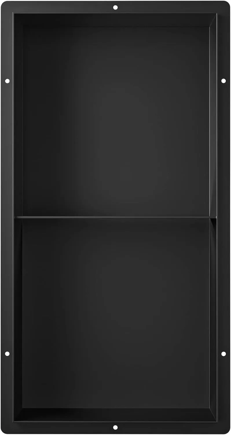 Stainless Steel Shower Niche Matte Black 24" X 12" No Tile Needed Wall Shelf Rimless Double Recessed Shower Shelf for Bathroom Flush-Mount Installation