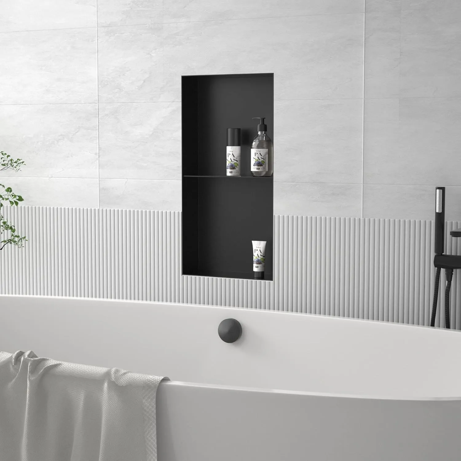 Stainless Steel Shower Niche Matte Black 24" X 12" No Tile Needed Wall Shelf Rimless Double Recessed Shower Shelf for Bathroom Flush-Mount Installation