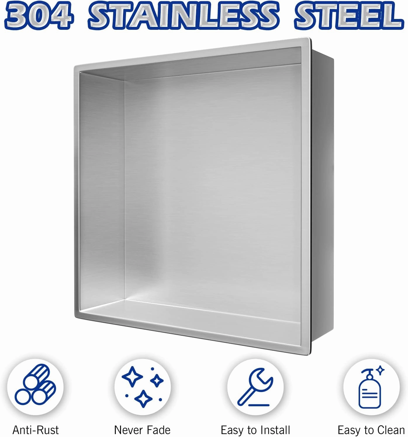 Stainless Steel Shower Niche 12" X 12" Brushed No Tile Needed Niche Shower Recessed Wall Niches for Bathroom Storage Over Mount Installation