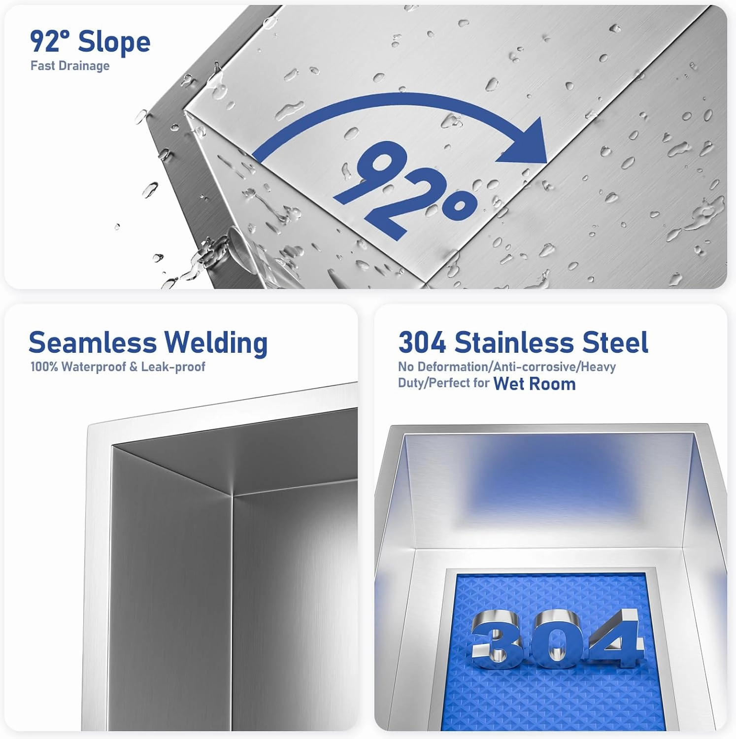 Stainless Steel Shower Niche 12" X 12" Brushed No Tile Needed Niche Shower Recessed Wall Niches for Bathroom Storage Over Mount Installation