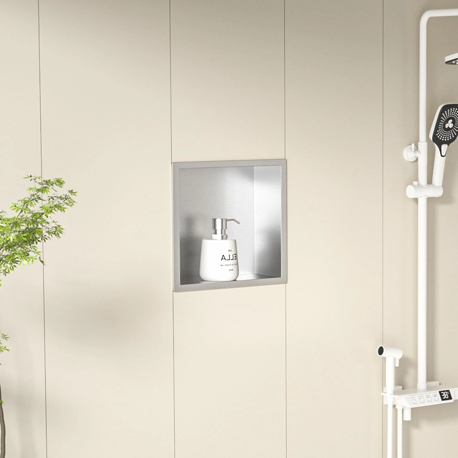Stainless Steel Shower Niche 12" X 12" Brushed No Tile Needed Niche Shower Recessed Wall Niches for Bathroom Storage Over Mount Installation
