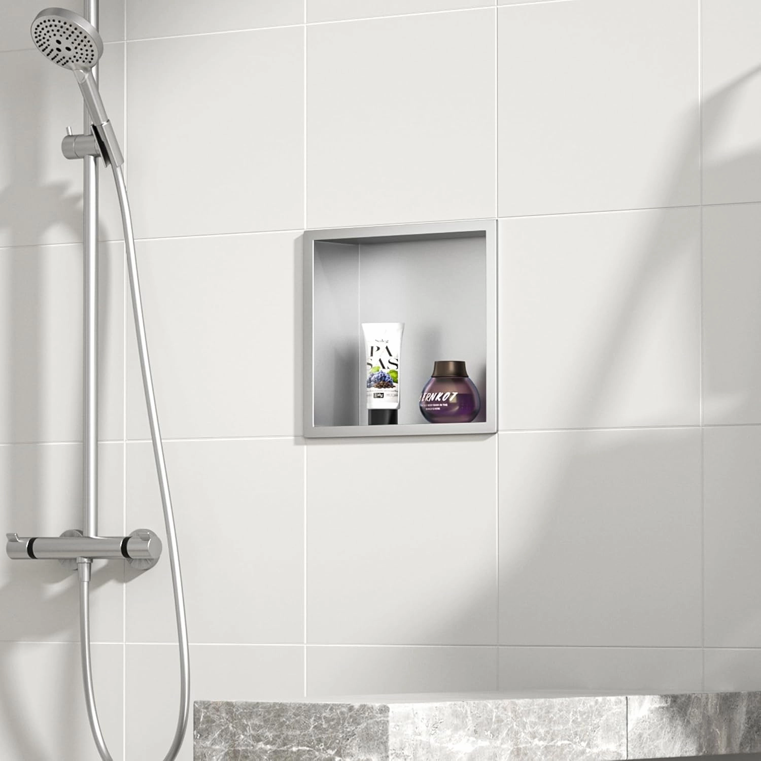 Stainless Steel Shower Niche 12" X 12" Brushed No Tile Needed Niche Shower Recessed Wall Niches for Bathroom Storage Over Mount Installation