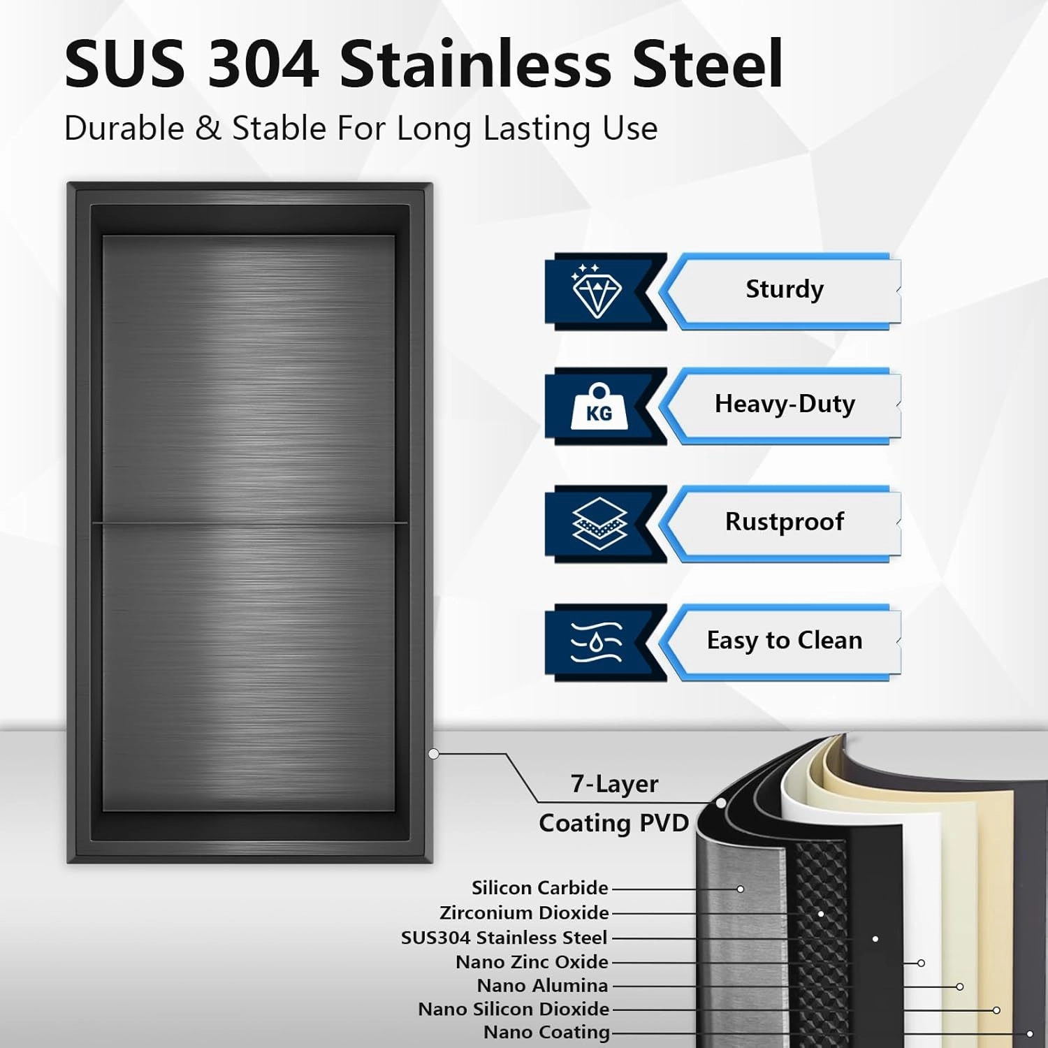 Stainless Steel Shower Niche 12" X 24" Matte Black No Tile Needed Recessed Niche Shower Shelf Wall Niche for Bathroom Storage Over Mount Installation