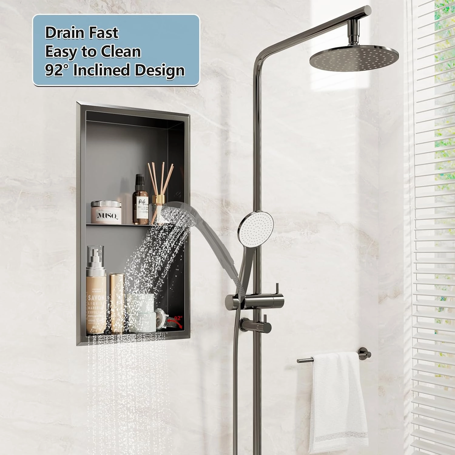 Stainless Steel Shower Niche 12" X 24" Matte Black No Tile Needed Recessed Niche Shower Shelf Wall Niche for Bathroom Storage Over Mount Installation