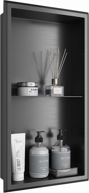 Stainless Steel Shower Niche 12" X 24" Matte Black No Tile Needed Recessed Niche Shower Shelf Wall Niche for Bathroom Storage Over Mount Installation