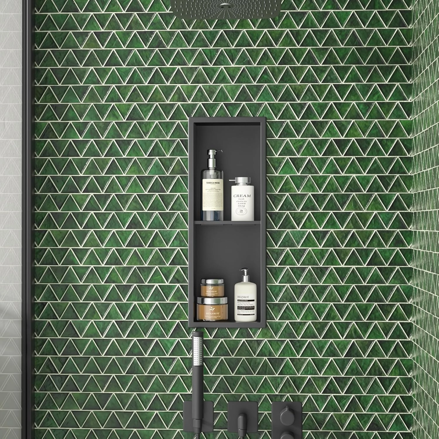 Stainless Steel Shower Niche Matte Black 8"×24" with 2-Tiers Shelf No Tiled Needed Niche Shower for Bathroom Wall Storage Recessed Shower Box