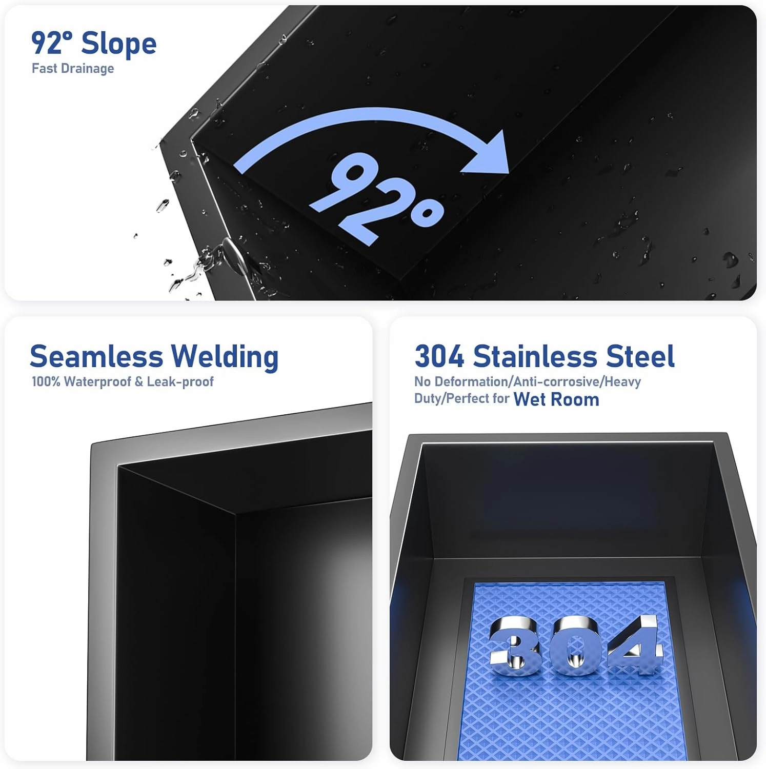 Stainless Steel Shower Niche Matte Black 8"×24" with 2-Tiers Shelf No Tiled Needed Niche Shower for Bathroom Wall Storage Recessed Shower Box