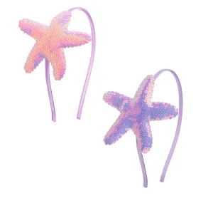 Starfish Headband Pearl Bridal Hair Band Sea Shell Oyster Star Headband Star Glitter Starfish Sequin Hair Hoop Hair Piece Beach Wedding Hair Accessories for Women and Girls (Purple, Bright pink)