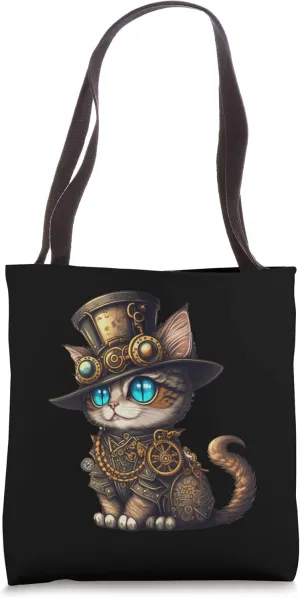 Steampunk Cat Steampunk Cute Kitten Lovers Fantasy Artwork Tote Bag