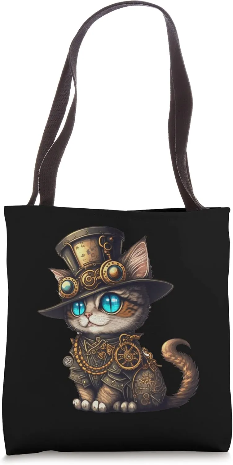 Steampunk Cat Steampunk Cute Kitten Lovers Fantasy Artwork Tote Bag