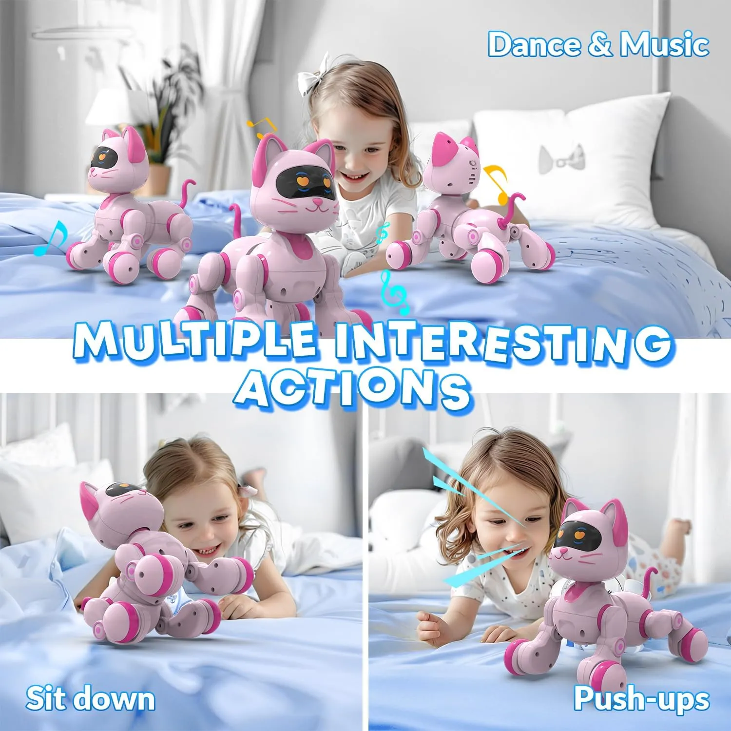 STEMTRON Programmable Remote Control Robot, Robotic Cat & Dog, RC Robot with Touch Sensing, LED Eyes, Dance & Music, Sticker