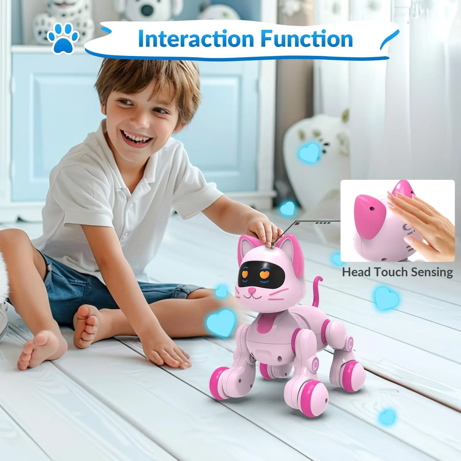 STEMTRON Programmable Remote Control Robot, Robotic Cat & Dog, RC Robot with Touch Sensing, LED Eyes, Dance & Music, Sticker