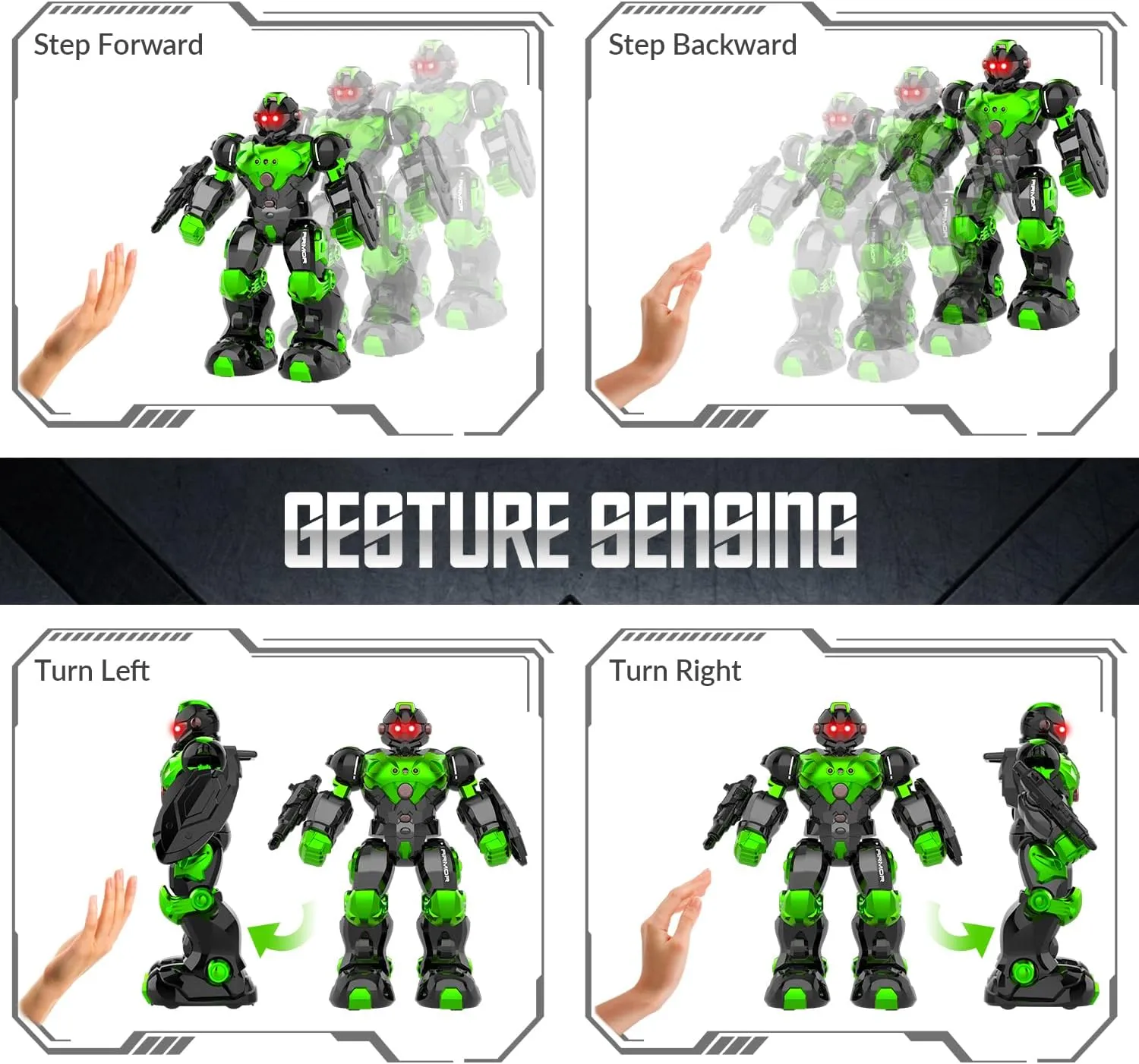 STEMTRON Robot Toys for Kids, Programmable Remote Control Robot with Intelligent Gesture Sensing, Recharge, Singing & Dancing Mode, Launcher (Green)