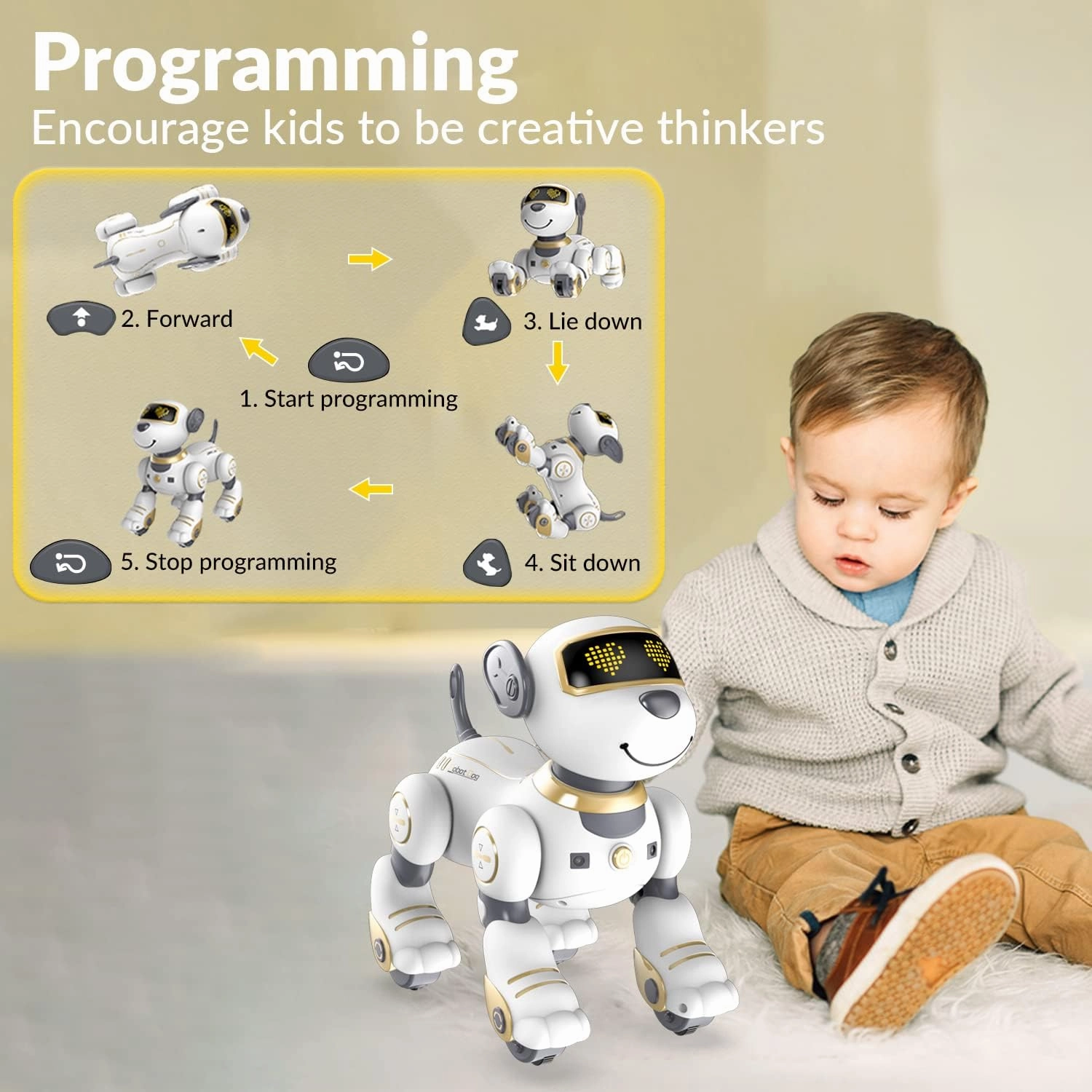 STEMTRON Remote Control Robot Dog Toy for Kid, Programmable Robotic Puppy, Interactive Robotic Dog Gift, Follow & Touch Function Robo Dog with Music