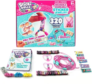 STICKI Rolls Sticki Station - Ultimate DIY Sticker Jewelry Kit | Includes 320 Mini Stickers | Builds 6 Bracelets & 2 Necklaces | 2 Pendants & 144 Beads | Over 1000 Designs to Collect! (Series 1)