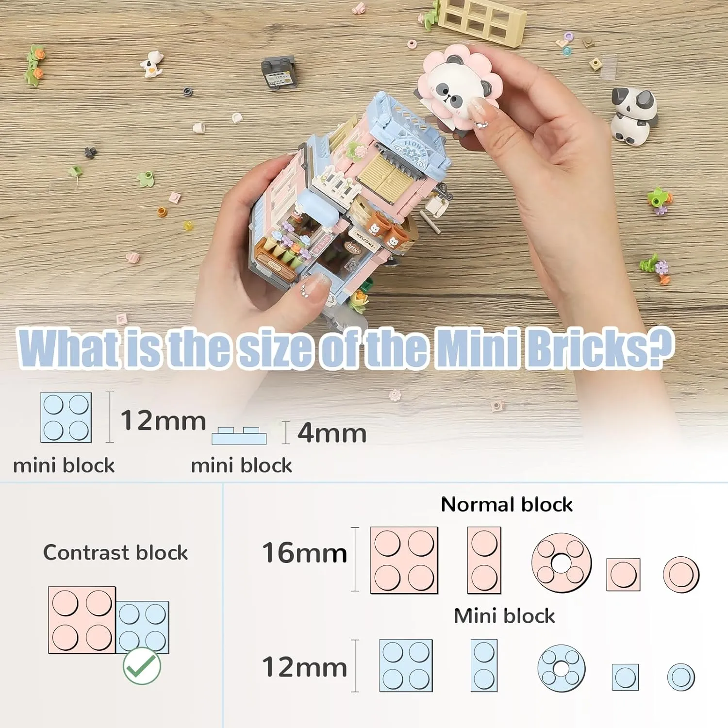 Street View Flower House Shop Mini Building Blocks, MOC Creative Building Toys Cute Panda Building Set for Kids 6-12, Simulation Architecture Construction Toy, Gift Idea for Kids Adults (810PCS)